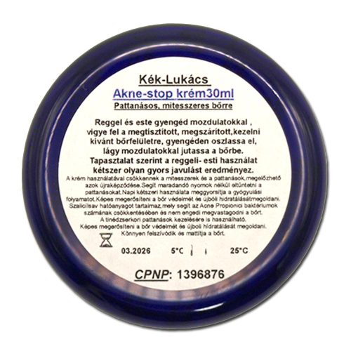 Kék Lukács Akne Stop krém pattanás, mitesszer elleni kék krém 30 ml, tégelyes