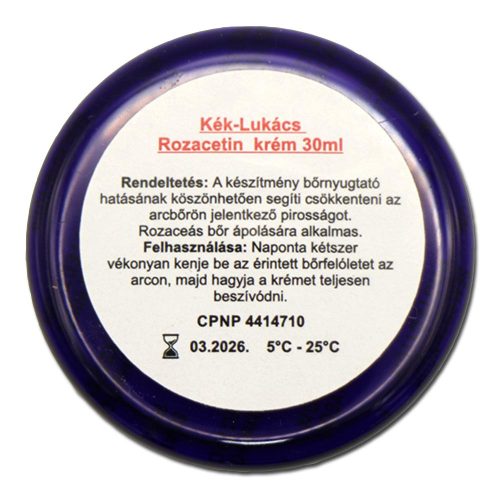 Kék Lukács R-stop bőrpírcsökkentő rosacea, tartós bőrpír kezelésére Rozacetin krém 30 ml