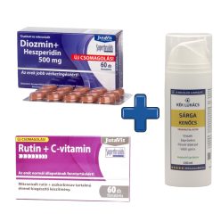   ÉRERŐSÍTŐ CSOMAG VISSZEREKRE: Kék Lukács Sárga kenőcs + JutaVit Diozmin-Heszperidin tabletta nehéz láb ellen + JutaVit Rutin+C vitamin - nagy csomag